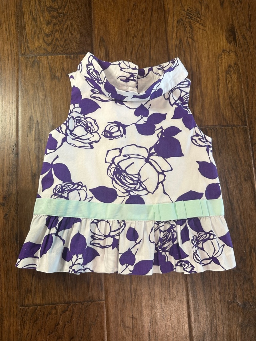 Janie and Jack Purple Floral Dress with Mint Ribbon